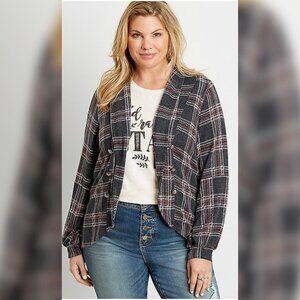 Maurices Military Style Plaid Blazer